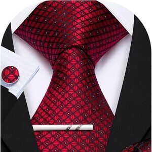 New Men Plaid/Striped Ties Set Silk Business Wedding Formal Fashion Necktie